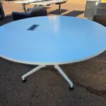 Kusch+Co Circular Meeting Table – White Top and Legs with Built-In Power - 150cm