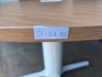 High Circular Meeting Table - Oak Effect Top with White Pedestal Base - 140cm - Image 6