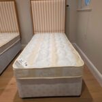 Single Divan Bed with Striped Upholstered Headboard - 18cm Thick Mattress