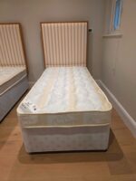 Single Divan Bed with Striped Upholstered Headboard - 18cm Thick Mattress