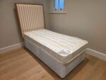 Single Divan Bed with Striped Upholstered Headboard - 18cm Thick Mattress - Image 4