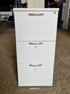 3 Drawer Office Filing Cabinet Lockable White Finish - A4 / Legal Size Documents