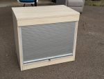 Lockable Office Tambour Cupboard - Desk Height Shutter Door Wooden Storage - Image 11
