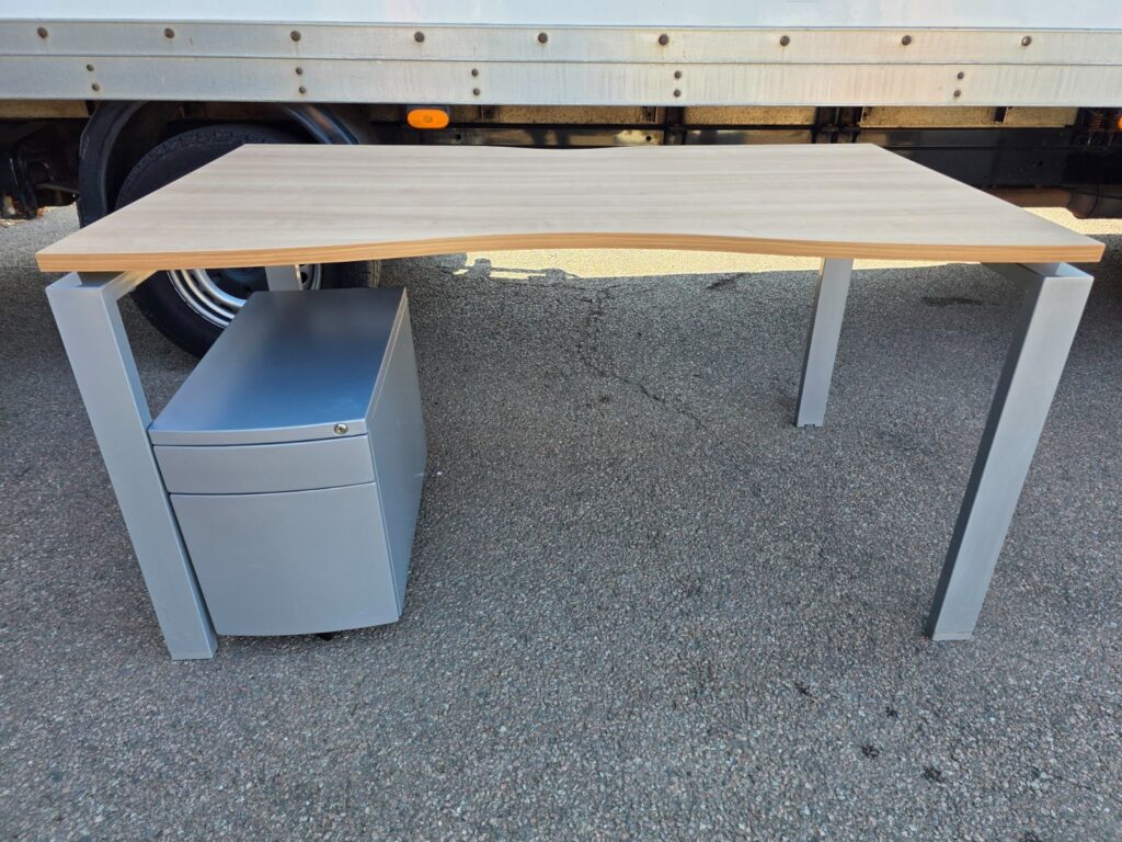 Double Wave Office Desk with Matching Pedestal Cabinet | Steel Grey Legs - 140cm
