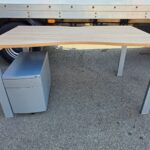 Double Wave Office Desk with Matching Pedestal Cabinet | Steel Grey Legs - 140cm