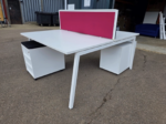 White Office Bench Desk | 4-Person, Back-to-Back | FREE Screen and 2 Pedestals - Image 10