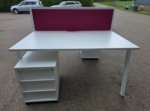 White Office Bench Desk | 4-Person, Back-to-Back | FREE Screen and 2 Pedestals - Image 11