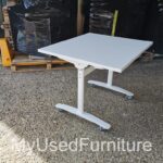 Flip Top Folding Table on Wheels – White Mobile Desk 80cm - Office Workstation
