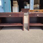 Dark Wood Bedside Cabinet Set | Large and Small Side Tables with Drawers