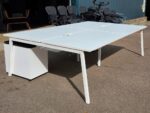 White Office Bench Desk | 4-Person, Back-to-Back | FREE Screen and 2 Pedestals - Image 2