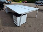 White Office Bench Desk | 4-Person, Back-to-Back | FREE Screen and 2 Pedestals - Image 4