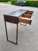 Dark Wood Console Table with 3 Integrated Drawers and Tall Steel Legs - 130cm - Image 6