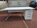 180cm White Office Desk, Rectangular Shape + FREE Lockable 3 Drawer Pedestal