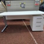 180cm White Office Desk, Rectangular Shape + FREE Lockable 3 Drawer Pedestal