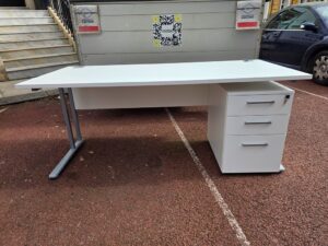 180cm White Office Desk, Rectangular Shape + FREE Lockable 3 Drawer Pedestal