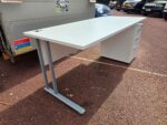 180cm White Office Desk, Rectangular Shape + FREE Lockable 3 Drawer Pedestal - Image 3