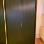 Lockable Tambour Office Cupboard with Sliding Doors, 4 Shelves Oak Storage