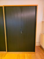 Lockable Tambour Office Cupboard with Sliding Doors, 4 Shelves Oak Storage