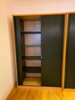 Lockable Tambour Office Cupboard with Sliding Doors, 4 Shelves Oak Storage - Image 2
