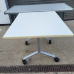Flip Top Folding Table on Wheels - Mobile Meeting/Training Workstation - 100cm