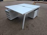 White Office Bench Desk | 2-Person, Back-to-Back | FREE Screen and 2 Pedestals - Image 10