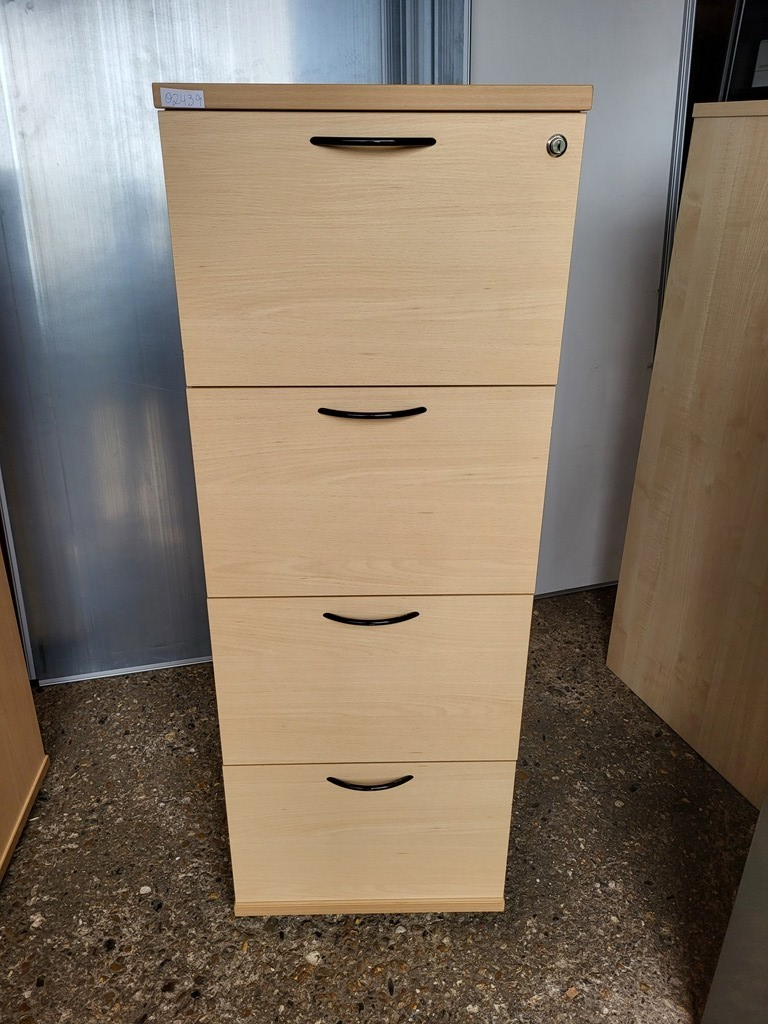 57-11 4 Drawer Filing Cabinet | A4 Suspension File Lockable Storage | Beech Finish - Image 1