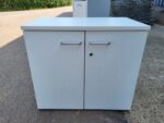Double Door Office Cupboard - Desk Height Storage Lockable White Cabinet
