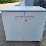 Double Door Office Cupboard - Desk Height Storage Lockable White Cabinet