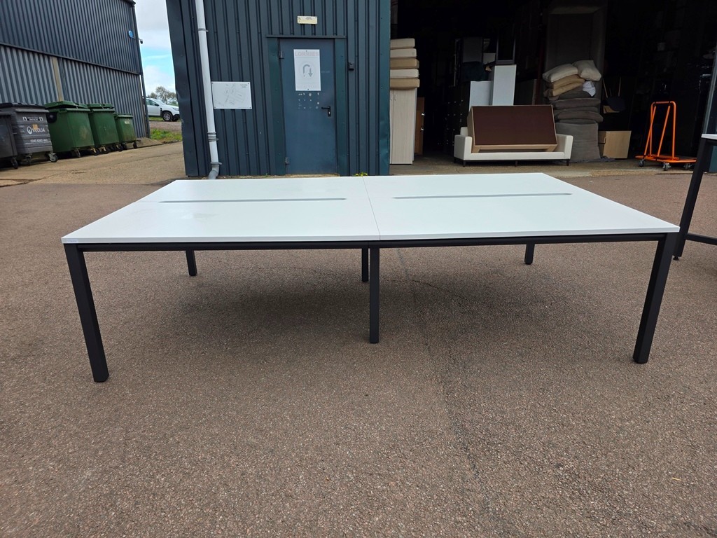 57-134 4 Person Bench Desk, Workstation Bank | White Top and Black Frame - 240cm - Image 1