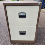 Metal Office Filing Cabinet - 2 Drawer Lockable Desk-High Unit | Brown & Cream