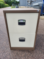 Metal Office Filing Cabinet - 2 Drawer Lockable Desk-High Unit | Brown & Cream