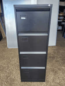 Office Black Filing Cabinet |  4 Drawer Steel Storage Lockable Unit - 132cm Tall