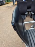 Black Swivel Office Chair with Chrome Arms and Base on Wheels - Faux Leather - Image 12