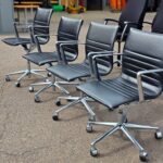 ICF Swivel Meeting Chairs | Set of 4 | Genuine Leather, Chrome Base on Castors