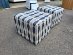 Upholstered Cube Pouffe Ottomans | Blue Patterned Footstools - Set of 2 - Image 2