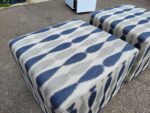Upholstered Cube Pouffe Ottomans | Blue Patterned Footstools - Set of 2 - Image 3