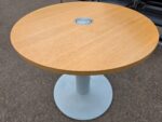 Office Round Meeting Table | Oak Effect Top with Grey Steel Pedestal Base - Image 5