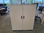 White Office Storage Cupboard | 2 Door Lockable Cabinet with Glass Top - 120cm