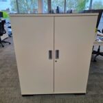 White Office Storage Cupboard | 2 Door Lockable Cabinet with Glass Top - 120cm