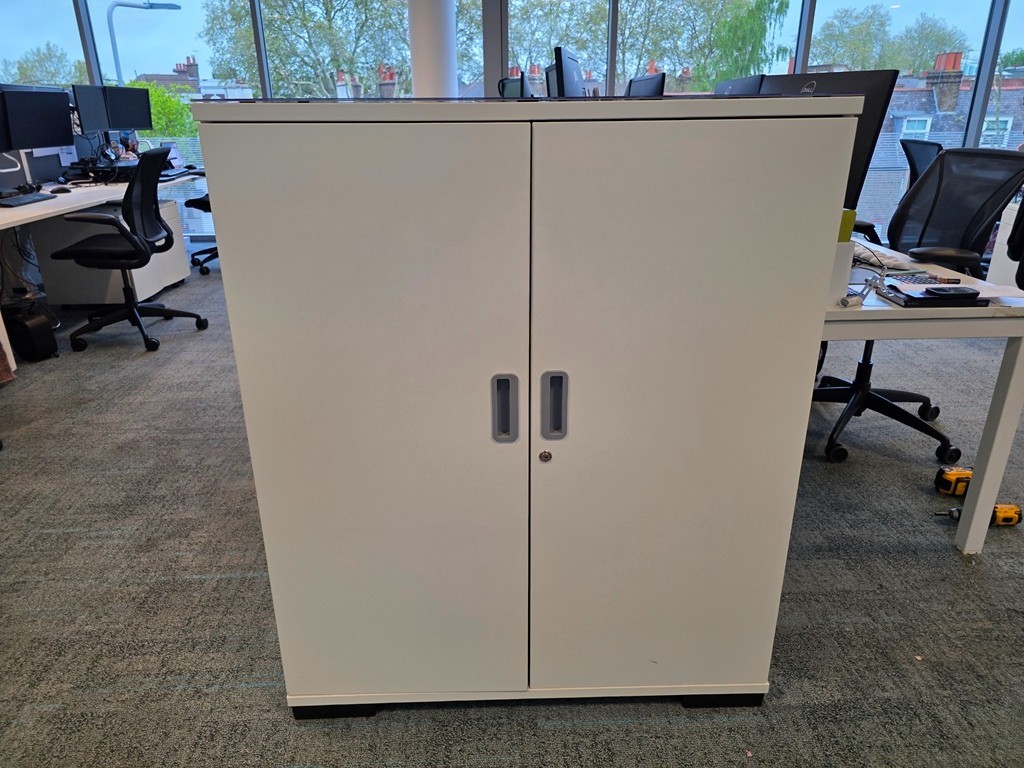 57-284 White Office Storage Cupboard | 2 Door Lockable Cabinet with Glass Top - 120cm - Image 1