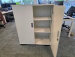White Office Storage Cupboard | 2 Door Lockable Cabinet with Glass Top - 120cm - Image 2