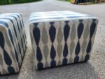 Upholstered Cube Pouffe Ottomans | Blue Patterned Footstools - Set of 2 - Image 4