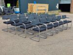 Cantilever Meeting Chairs | Black Upholstered Seat + Chrome Frame - Set of 22 - Image 3