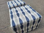 Upholstered Cube Pouffe Ottomans | Blue Patterned Footstools - Set of 2 - Image 6