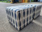 Upholstered Cube Pouffe Ottomans | Blue Patterned Footstools - Set of 2 - Image 7