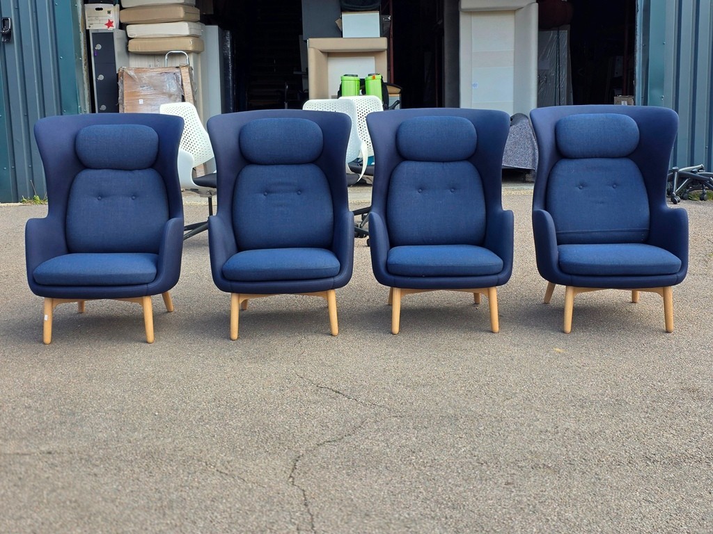 57-419 Fritz Hansen Ro Luxury Lounge Chairs | Navy Blue | by Jaime Hayon - Set of 4 - Image 1