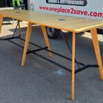 Office Collaboration Table | Oak-Effect Top | Cable Ports | Black Frame - 320cm