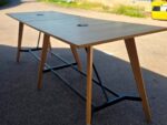 Office Collaboration Table | Oak-Effect Top | Cable Ports | Black Frame - 320cm - Image 8