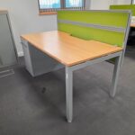 Haworth Single Workstation Desk | Green Screen and Steel Pedestal - 160cm