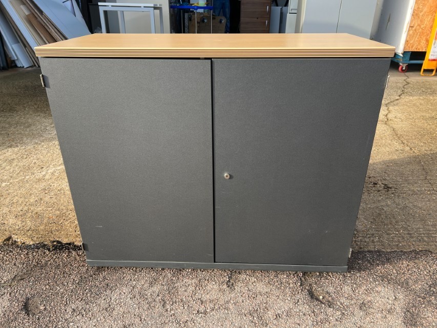 Used Office Storage Cupboard Cabinet, Double Doors by My Used Furniture– Grey with Beech-Effect Top